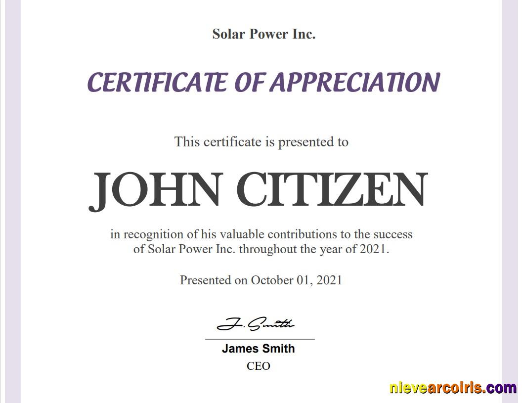 USA Employee Appreciation certificate